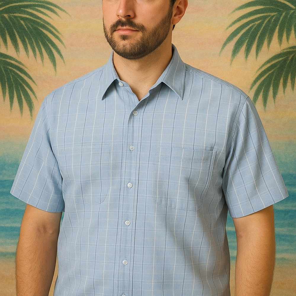 Vintage 80s 90s New Moves Blue Stripe Button Up‎ Shirt XL Hong Kong Casual Retro